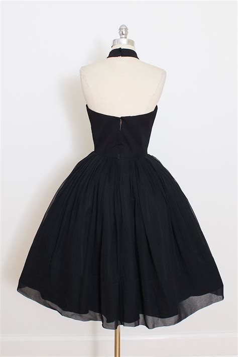 Vintage Little Black Dress Short Black Halter Prom Dress