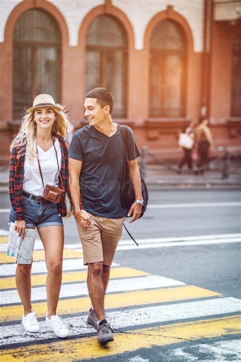 Casual Young Couple Walking On Street Stock Photo Image Of Together