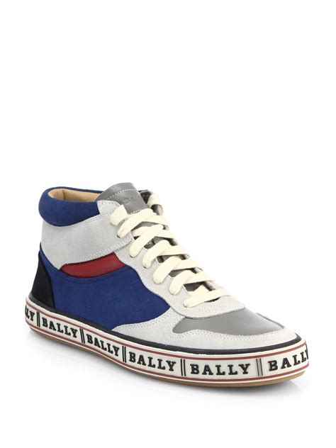 Bally Leather High Top Logo Sneakers In Gray For Men Lyst