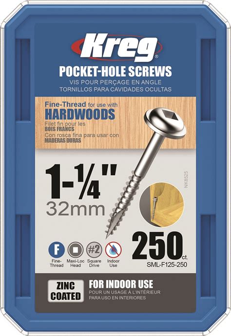 Kreg Pocket Screw 1 14 Fine 250 Per Box Zinc Workshop Supply