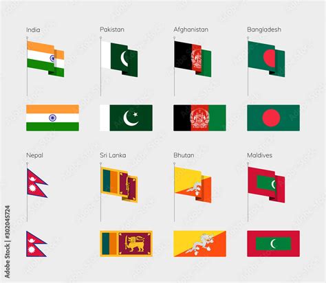 countries of southern asia according to the un classification set of flags india pakistan