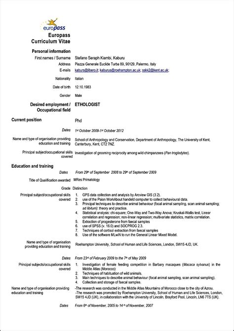 Curriculum Vitae Format Romana Free Samples Examples And Format