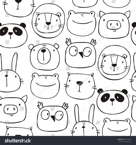 Cute Print With Cat Lion Bear Pig Frog Panda Hare Owl Hand