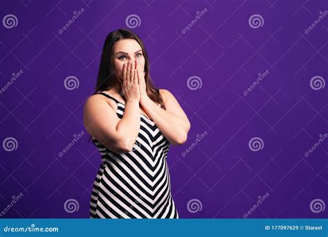 Shocked Plus Size Model On Purple Background Royalty Free Stock Image Cartoondealer Com