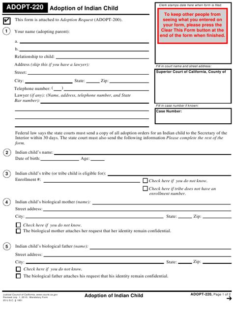 Form Adopt 220 Fill Out Sign Online And Download Fillable Pdf