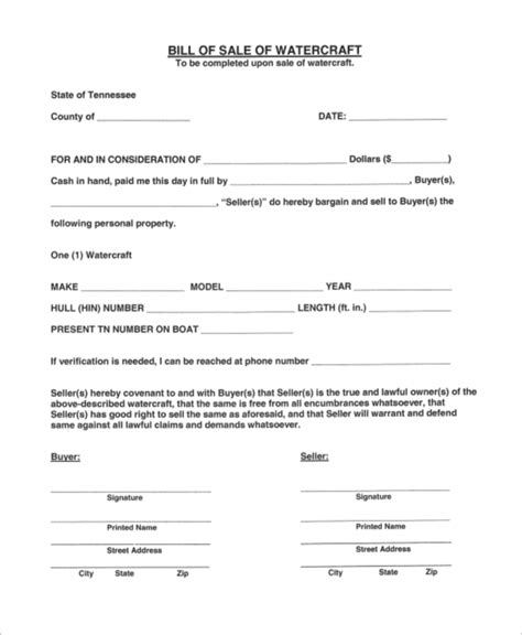 2022 Watercraft Bill Of Sale Form Fillable Printable Pdf Forms Online