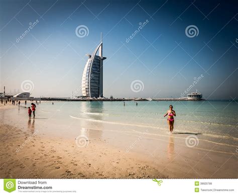 Jumeirah Beach And Burj Al Arab In Dubai Editorial Photo