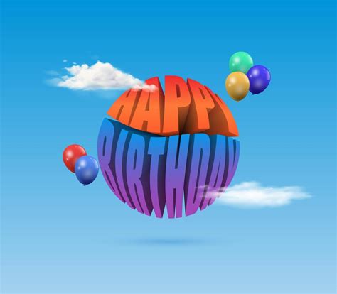 Happy Birthday 3d Text Design Vector With Round Shape Balloon And