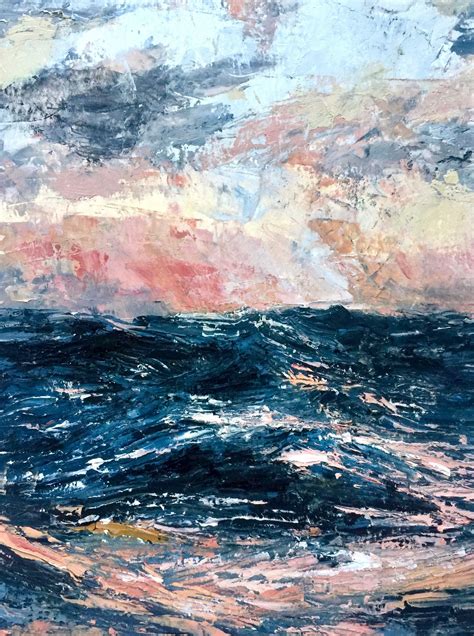 Small Original Impressionist Painting Oil On Paper Sunset Sea In