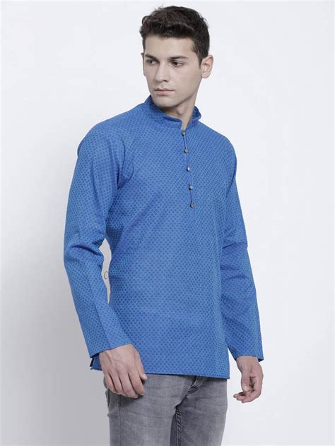 Blue Printed Cotton Men Kurtas Rg Designers 2767722