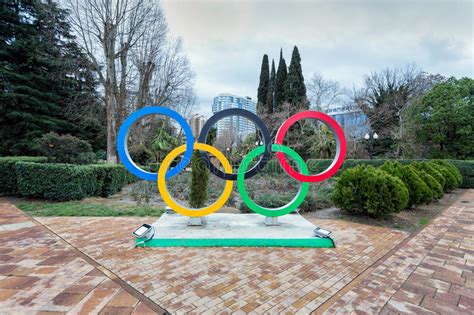 Sculpture Olympic Rings On Navaginskaya Street In Sochi Russia