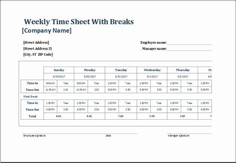 Timesheet Calculator With Lunch Break Excel SAEQME