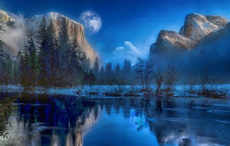 Wallpaper Winter Mountains Lake The Moon Ice Images For Desktop