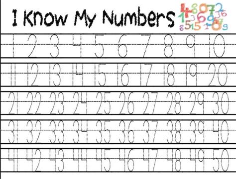 Tracing Numbers Printable Worksheet 1 50 Preschool Etsy