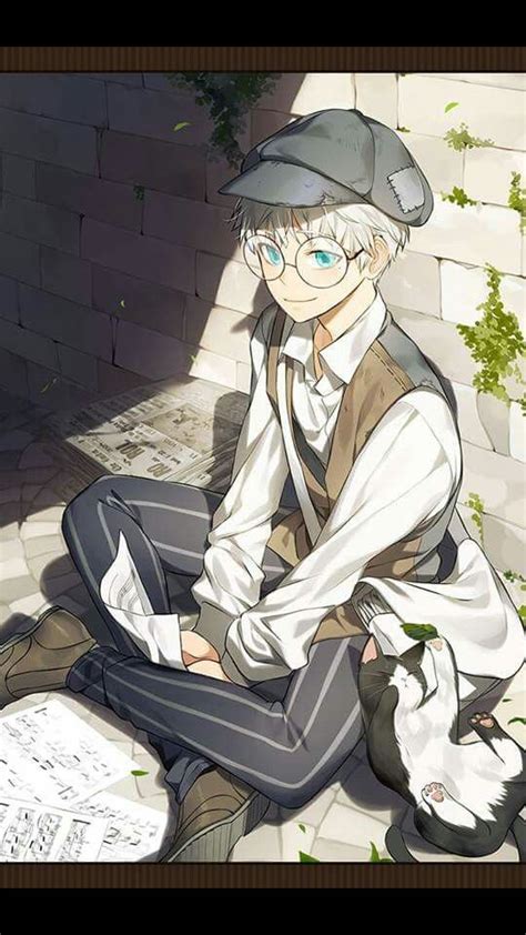 Anime Guy White Hair Blue Eyes Paper Boy Glasses