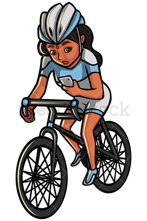 Indian Woman Texting While Riding A Bike Vector Cartoon Clipart Friendlystock