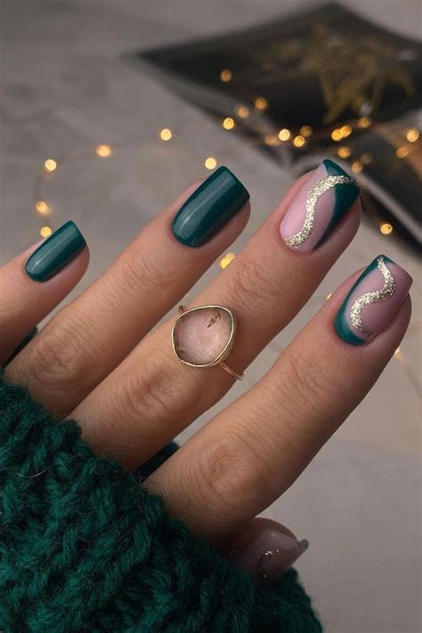 27 Charming Winter Nail Designs Green And Glitter Swirl Nail Design