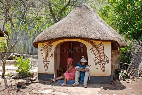 African Sotho Couple In Native Tribal House Editorial Photography