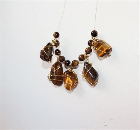 Tiger Eye Stone Necklace Multi Pendant Necklace Wrapped Etsy Tiger