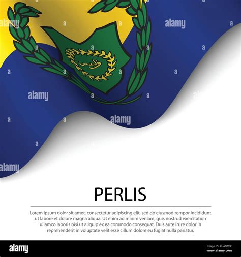 Waving Flag Of Perlis Is A State Of Malaysia On White Background