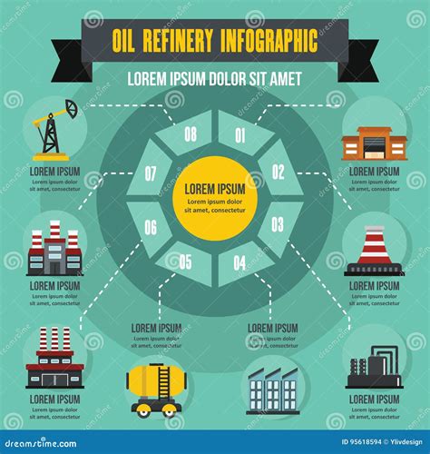 Oil Refinery Infographic Concept Flat Style Stock Vector