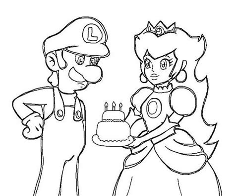 Have fun discovering pictures to print and drawings to color. Princess Peach and Luigi Coloring Birthday Cake Page