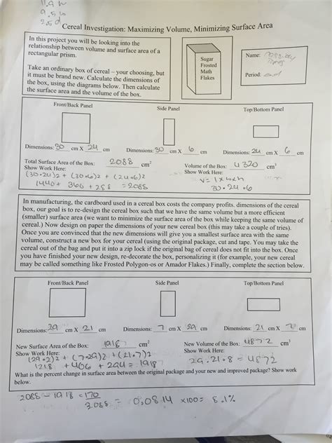 The surface area of a closed cylinder can be calculated by summing the total areas of its base and lateral surface. Geometry: Redesigning a Cereal Box
