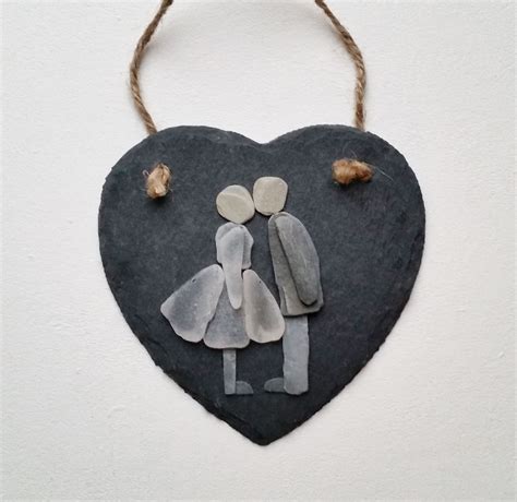 Pebble Art Kissing Couple, Sea Glass Art Romantic Anniversary Gift for ...