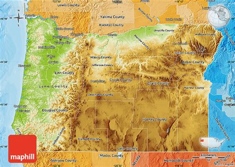 Physical Map Of Oregon Political Shades Outside