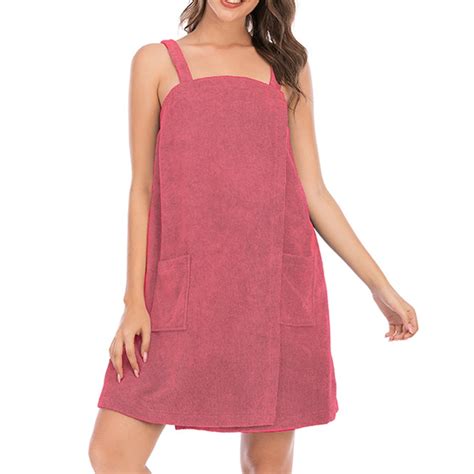 Women S Bath Shower Wrap Towel Dress With Straps Closure Lightweight