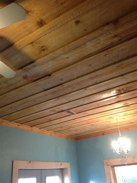 Pin On Great Room Wood Plank Ceiling Porch Ceiling Rustic Bathrooms