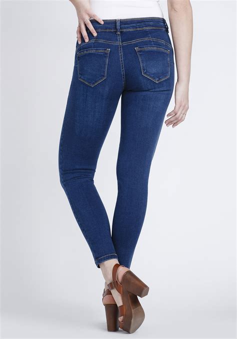 Women's Indigo Stacked Button Skinny Jeans | Warehouse One
