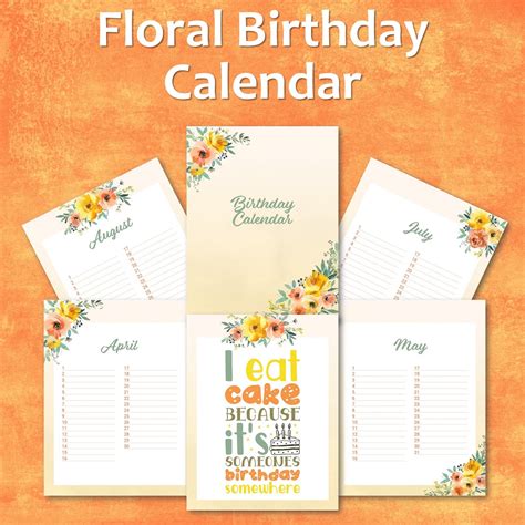 Floral Birthday Calendar Journals Planners Oh My