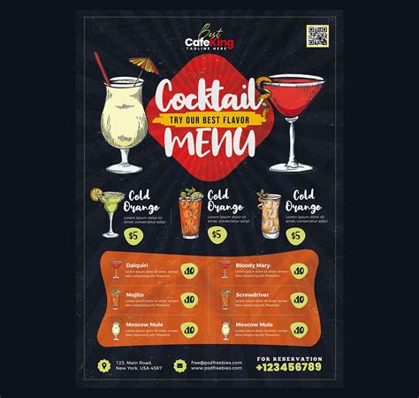 Free Cocktail Menu Template Psd