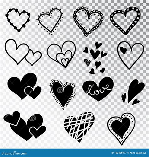 Hearts Hand Drawn Set Isolated Design Elements For Valentine S Day