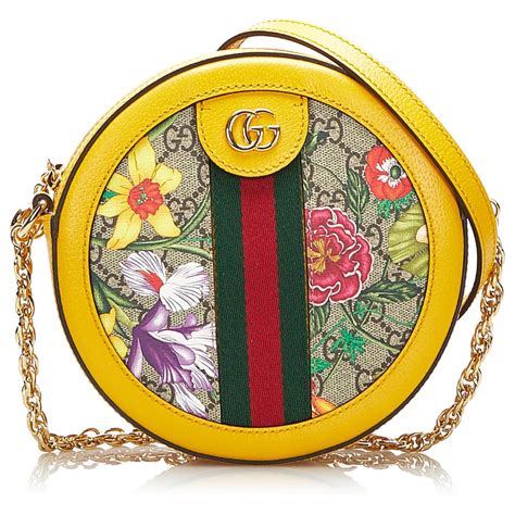 Gucci Brown Gg Supreme Flora Ophidia Beige Yellow Cloth Cloth Ref