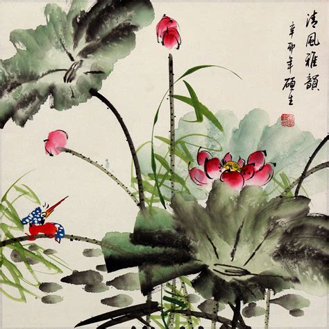 King Fisher And Lotus Flower Painting Birds And Flowers