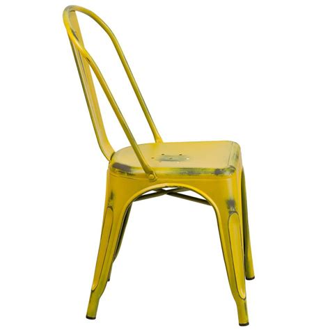 Retro folding lawn chairs set of 2 this construction is a metal chair with a durable folding frame. Commercial Grade Distressed Yellow Metal Indoor-Outdoor Stackable Chair