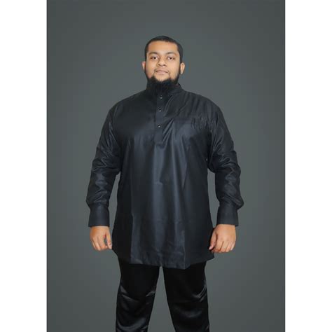 Plus Size Kurta Abrar Kurta Lelaki Saiz Besar Long Sleeve Cuff Black 3xl 9xl Body 52