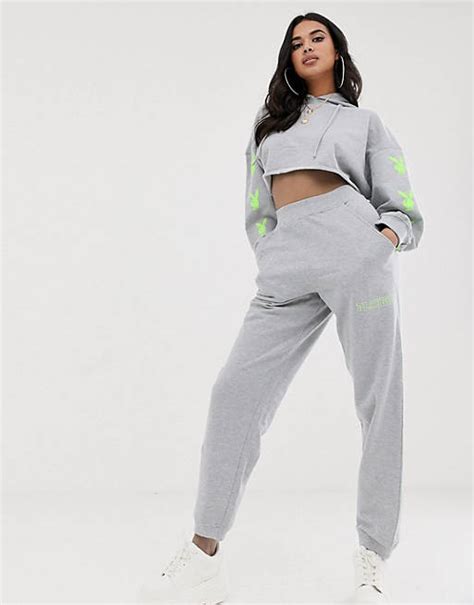 Missguided Playboy Co Ord Joggers In Grey Atelier Yuwaciaojp