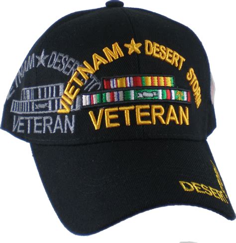 Vietnam Desert Storm War Veteran Ribbon Shadow Mens Cap Black