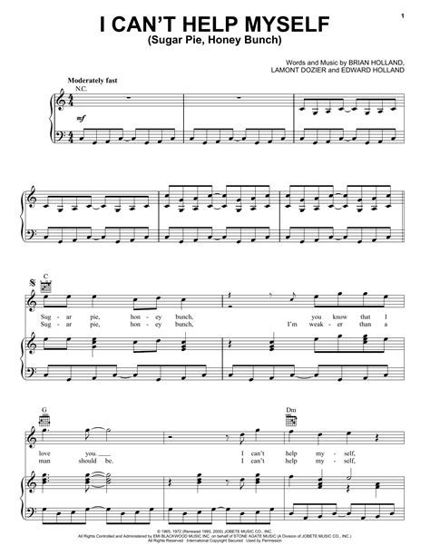 The group sings their 1960s hit, i cant help myself (sugar. I Can't Help Myself (Sugar Pie, Honey Bunch) | Sheet Music ...