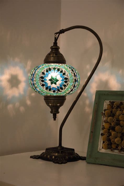 Mosaic Swan Neck Table Lamps Handmade Unique Turkish Moroccan Etsy