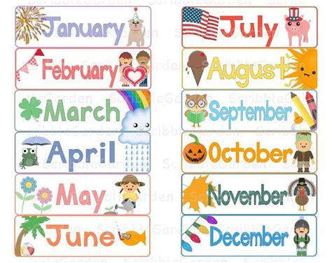 Month Name Clip Art Months Calendar Toppers Banners