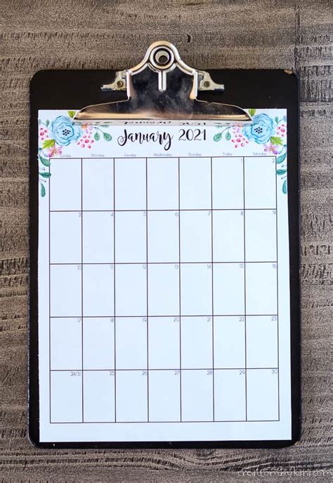 Floral Monthly 2021 Calendar Printable Creations By Kara