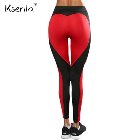 Ksenia Ladies Heart Shape Breathe Leggings Women Casual Patchwork High Waist Fitness Legging