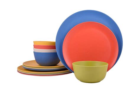 Melange Piece Bamboo Dinnerware Set Rounds Collection Shatter