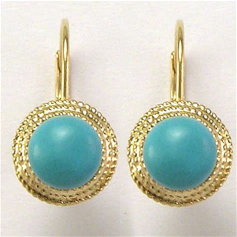 Anzor Jewelry K Solid Gold Turquoise Lever Back Earrings