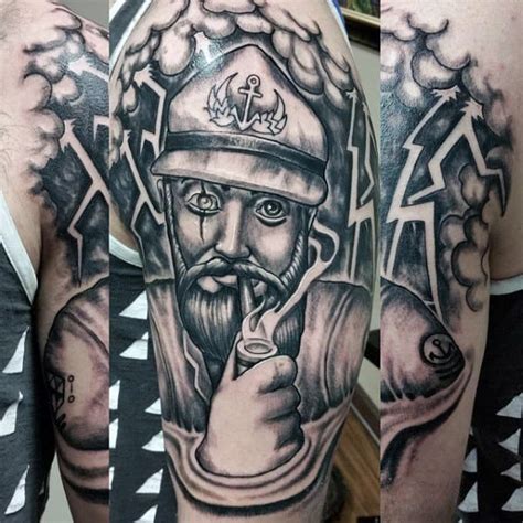 The anchor, carved on the side of the chest, is a symbol of rock solid pride traditional navy tattoo. Top 75 Best Sailor Tattoos For Men - Classic Nautical Designs