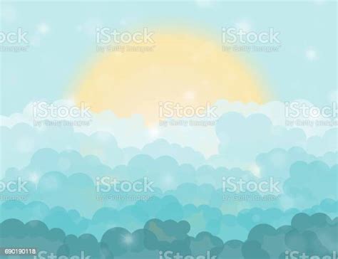 Vetores De Céu Nebuloso De Brilho Azul Dos Desenhos Animados Com Sol